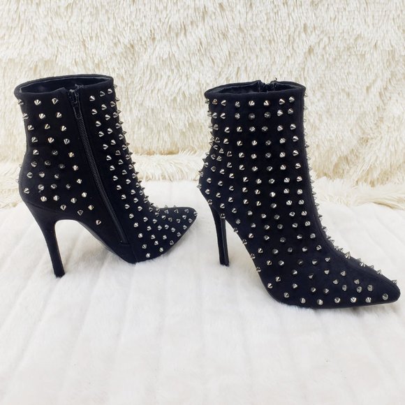 Sexy 4.5" High Heel Silver Spiked Ankle Boots - Picture 6 of 16
